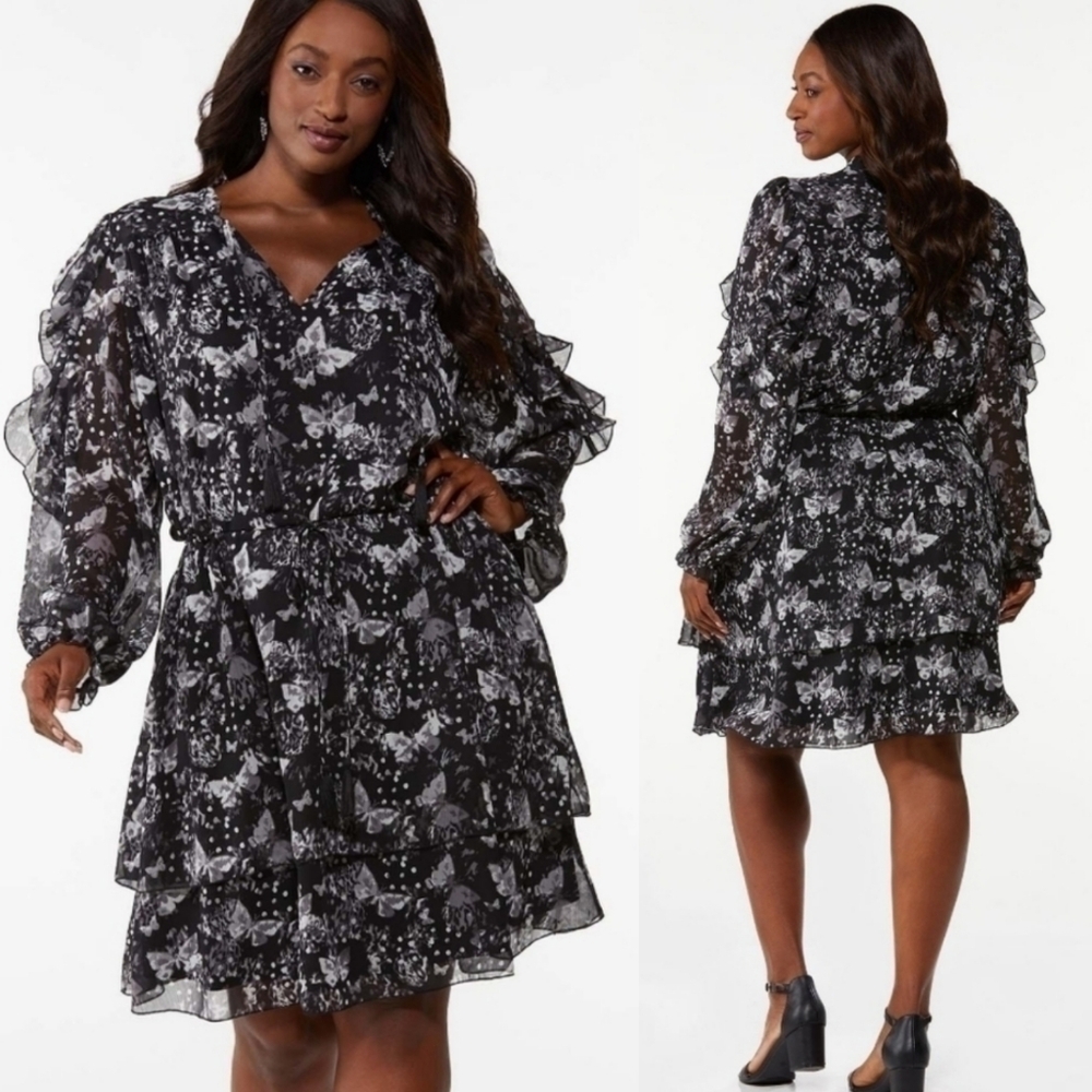 NWT CATO BUTTERFLY RUFFLE SLEEVE DRESS SIZE 4X